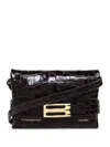 Victoria Beckham Mini B Buckle Chain Croc Embossed Clutch In Espresso