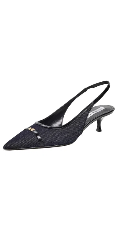 Victoria Beckham B Buckle Kitten Heel Slingbacks Navy