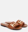 Victoria Beckham B Buckle Leather Slides In Beige