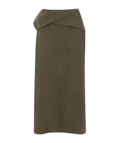 Victoria Beckham Back Slit Midi Skirt In Brown