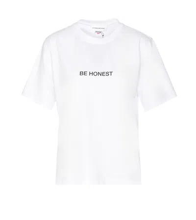 Victoria Beckham White Crewneck T-shirt With Slogan Print On The Front In Cotton Woman