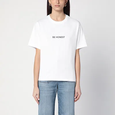 Victoria Beckham White Crewneck T-shirt With Slogan Print On The Front In Cotton Woman