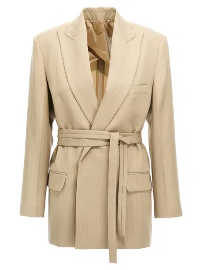 VICTORIA BECKHAM BEIGE BELT BLAZER