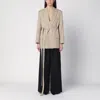 Victoria Beckham Wool Jacket Belt Longline Flap Pockets In Neutral