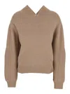 Victoria Beckham Beige Knit Sweater With V Neck On Front And Rear In Cashmere And Wool Woman In Nude