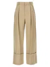 Victoria Beckham Wide Leg Pleated Cuffed Pants With Back Pocket In Beige