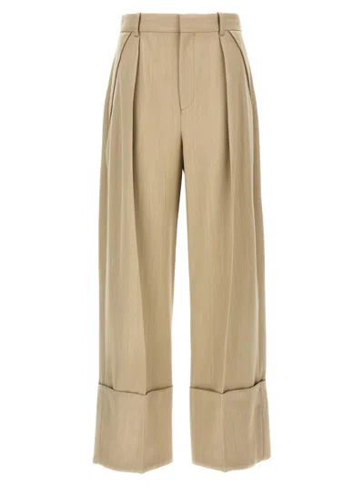 VICTORIA BECKHAM BEIGE MAXI TURN-UP PANTS