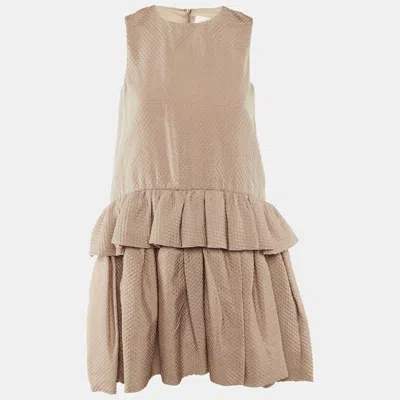 Victoria Beckham Beige Silk Blend Tiered Frill Mini Dress In Neutral