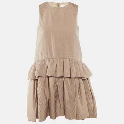 Pre-owned Victoria Beckham Beige Silk Blend Tiered Frill Mini Dress S In Sand