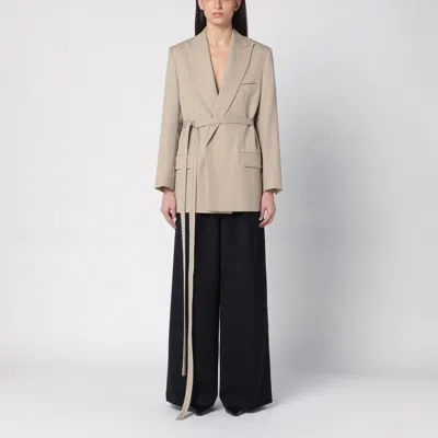 Victoria Beckham Beige Wool Jacket With Belt In Brown