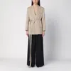 Victoria Beckham Wool Jacket Belt Longline Flap Pockets In Neutral