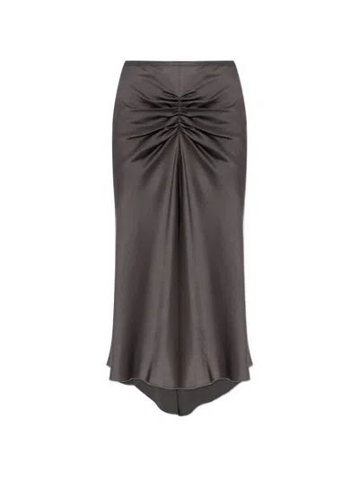 Victoria Beckham Midi Skirt Knee Length Asymmetric Hem Ruched In Gray