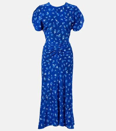 Victoria Beckham Bela Floral-print Silk-chiffon Midi Dress In Blue