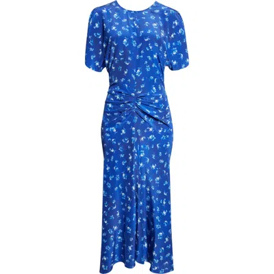 Victoria Beckham Bela Floral Ruched Silk Midi Dress In Blue