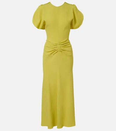 Victoria Beckham Bela Gathered Crêpe Satin Midi Dress In Yellow