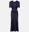Victoria Beckham Womens Navy Pin-tuck Waist Satin Flared Gown In Blue