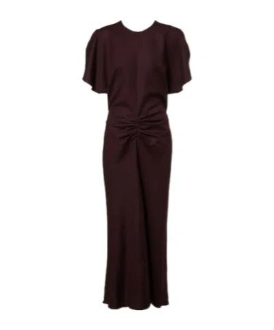 Victoria Beckham Bela Gathered Virgin Wool Midi Dress In Burgundy
