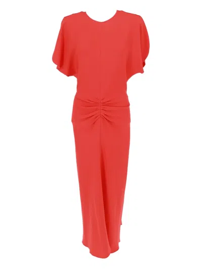 Victoria Beckham Bela Gathered-waist Midi Dress In Red