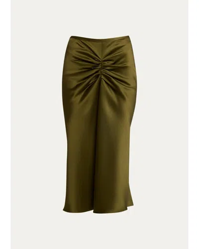 Victoria Beckham Bela Gathered Waist Satin Midi Skirt In Marsh Green