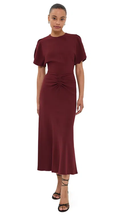 Victoria Beckham Bela Midi Dress Burgundy