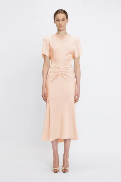 Victoria Beckham Eve Gathered-waist Satin Midi Dress In Pink