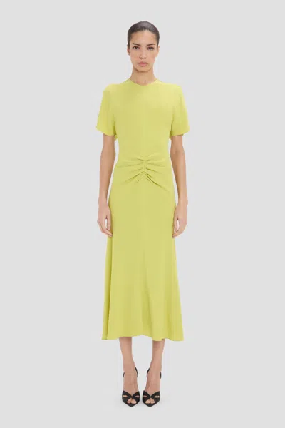 Victoria Beckham Womens Chartreuse Bela Split-sleeve Woven Midi Dress In Yellow