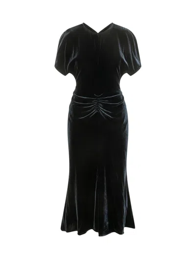 Victoria Beckham Bela Midi Dress With Draped Details In Navy