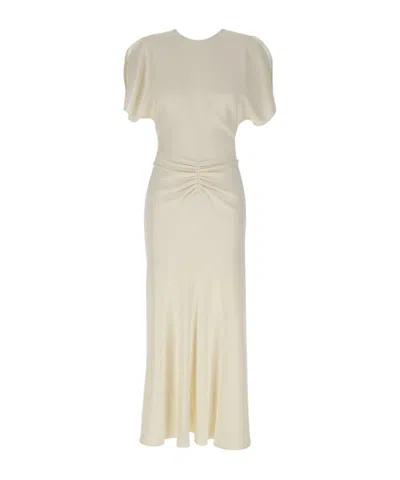 Victoria Beckham Bela Pleated V-back Dress In Metallic