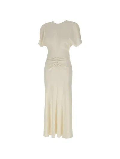 Victoria Beckham Bela Pleated V-back Dress In Neutral
