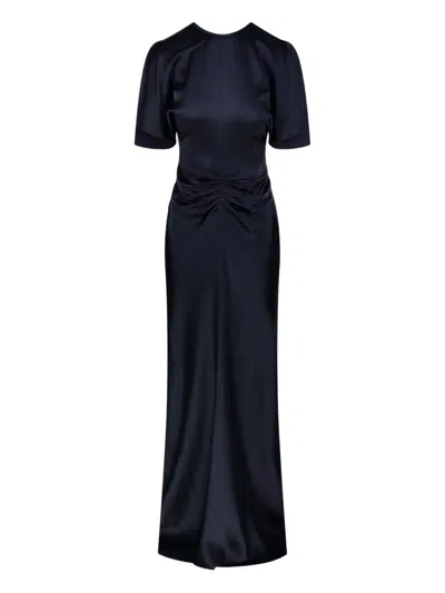 Victoria Beckham Womens Gathered Waist Floor Length Dress In Blue