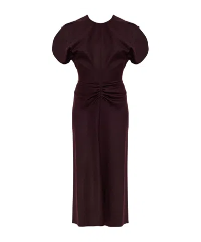 Victoria Beckham Bela Draped Wool Midi Dress In Brown
