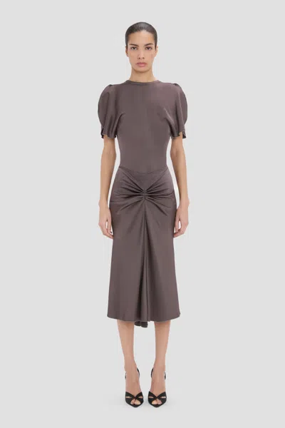 Victoria Beckham Womens Ore Bela Draped Satin Midi Skirt In Gray