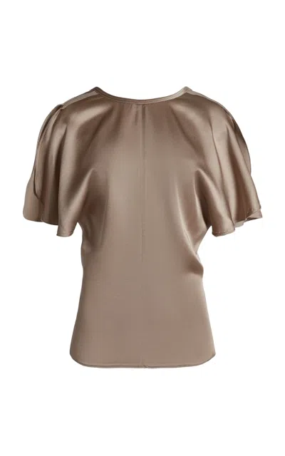 Victoria Beckham Bela Split-sleeve Top In Brown