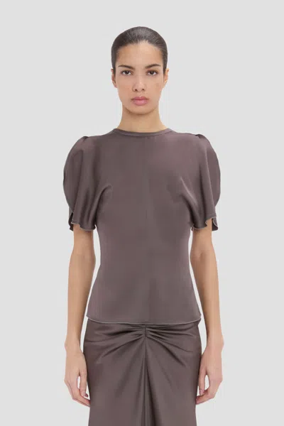 Victoria Beckham Bela Flutter-sleeve Top In Gray