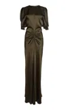 Victoria Beckham Bella Gathered Maxi Dress In Olive