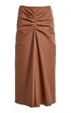 Victoria Beckham Bella Gathered Midi Skirt In Khaki