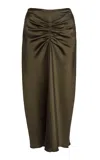 Victoria Beckham Bella Gathered Midi Skirt In Olive