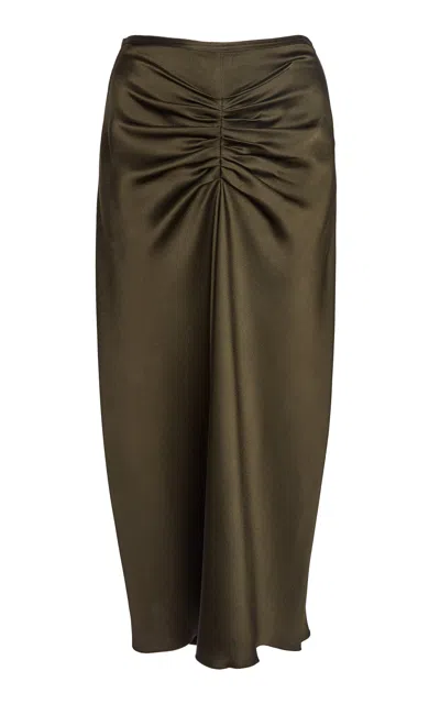 Victoria Beckham Bella Gathered Midi Skirt In Olive