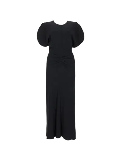 Victoria Beckham Bella Gathered Puff-sleeve Midi Dress In Black
