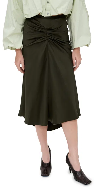 Victoria Beckham Womens Dark Olive Gathered High-waist Woven Midi Skirt In Green