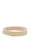 Victoria Beckham Ivory Grained Leather Belt With Gold Buckle In Green