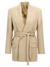 Victoria Beckham Belted Waist Blazer With Chest And Flap Pockets