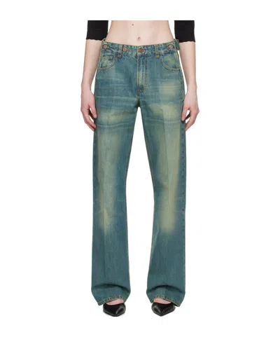 Victoria Beckham Faded High-rise Straight-leg Jeans In Mittelblauer Denim
