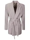 Victoria Beckham Belted Textured-wool Blazer In Quartz