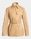 Victoria Beckham Tan Belted Boxy Leather Jacket In Butter