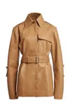 Victoria Beckham Belted Boxy Leather Jacket In Tan