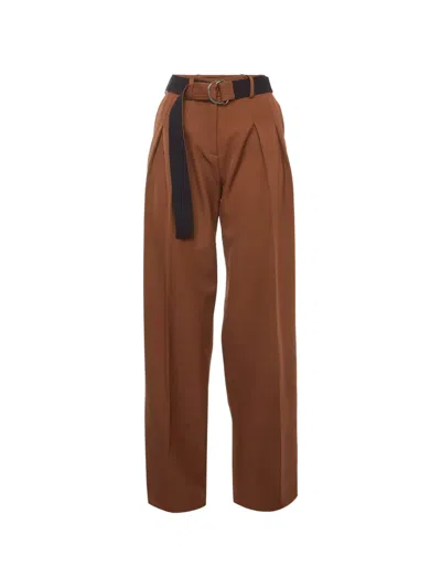 Pre-owned Victoria Beckham Belted Gabardine Trousers In Brown
