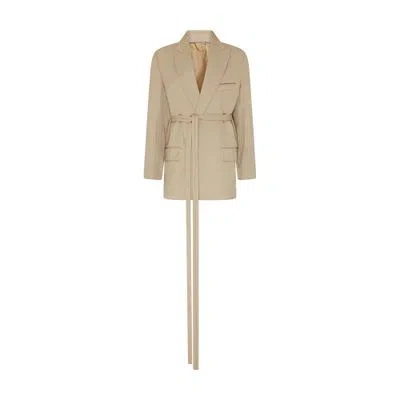 Victoria Beckham Belted Wool Jacket In Beige