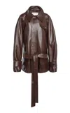 Victoria Beckham Belted Leather Cropped Trench In Brown