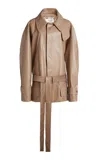 Victoria Beckham Belted Leather Cropped Trench In Nude